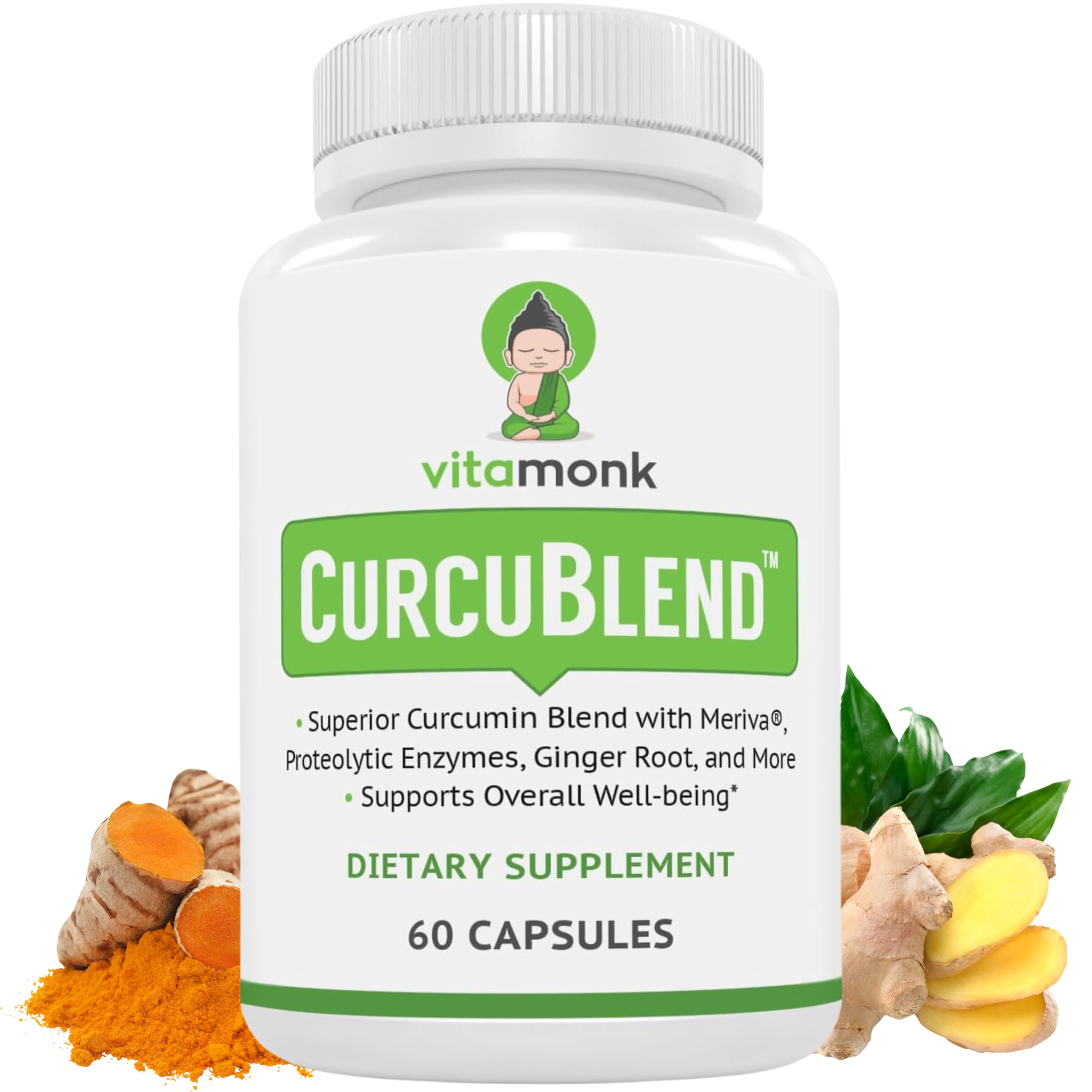 VitaMonk Curcumin Supplement with Meriva Curcumin Phytosome - Turmeric Supplement with, Ginger Root, Proteolytic Enzymes, Boswellia - Turmeric Curcumin Supplement, Turmeric Extract Complex - 60 caps