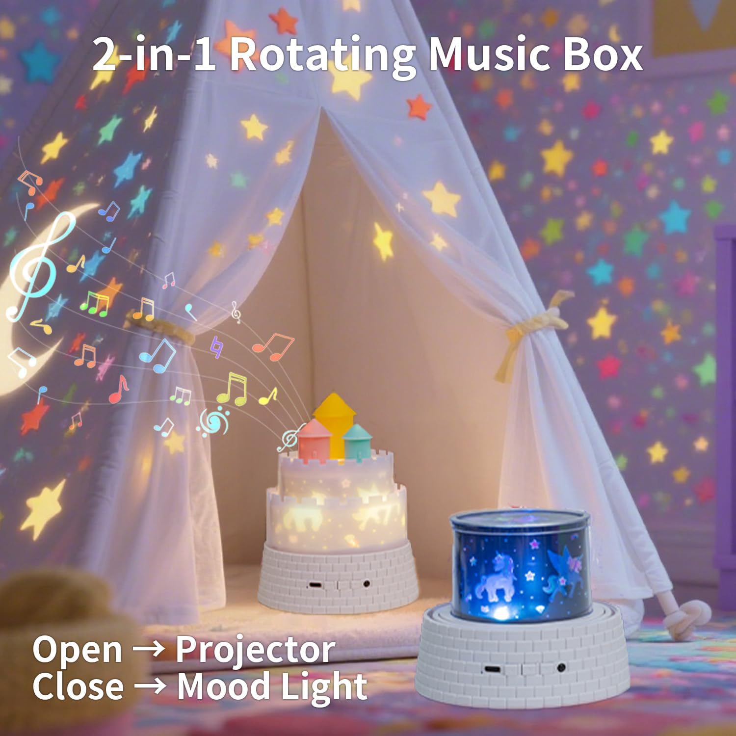Carousel Kids Projector Night Light, 12 Music+23 Films, Rechargeable 1800mah Light Projector for Kid Room, 360 Rotating Night Light for Kids with Remote Timer, Princess Lamp for Girls Bedroom