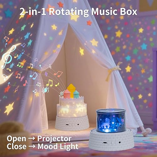 Miniatura 3 de Carousel - Proyector de luz nocturna para niños, 12 música+23 películas, proyector de luz recargable de 1800 mAh para habitación de niños, luz