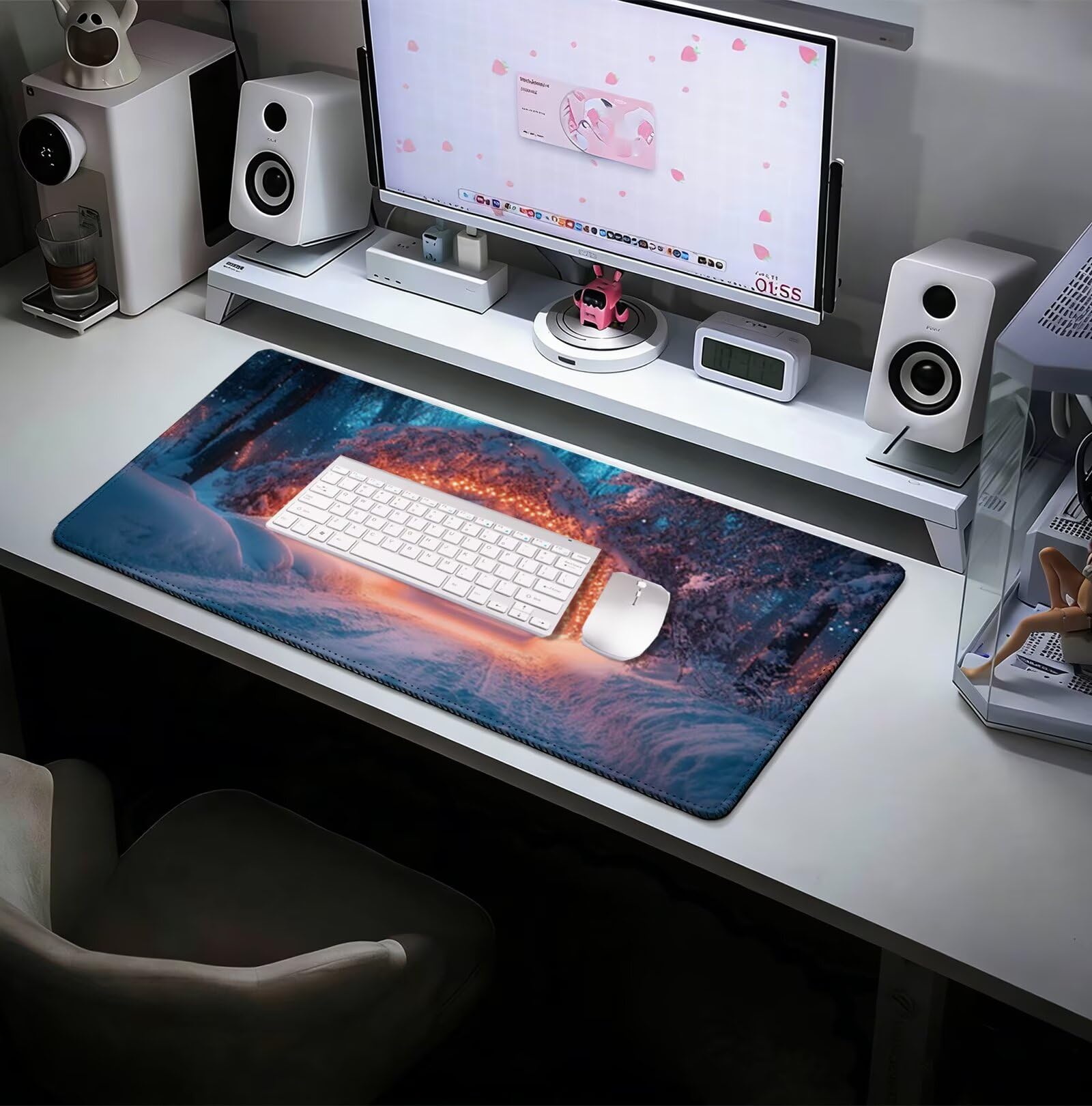 Tappetino Mouse Gaming Inverno Tappetino per Mouse XXL 1600 x 800 MM Grande Mousepad, Scena di neve Sottomano Scrivania Ufficio Accessori, Migliorare Precisione e Veloci, Superficie Liscio H-7830
