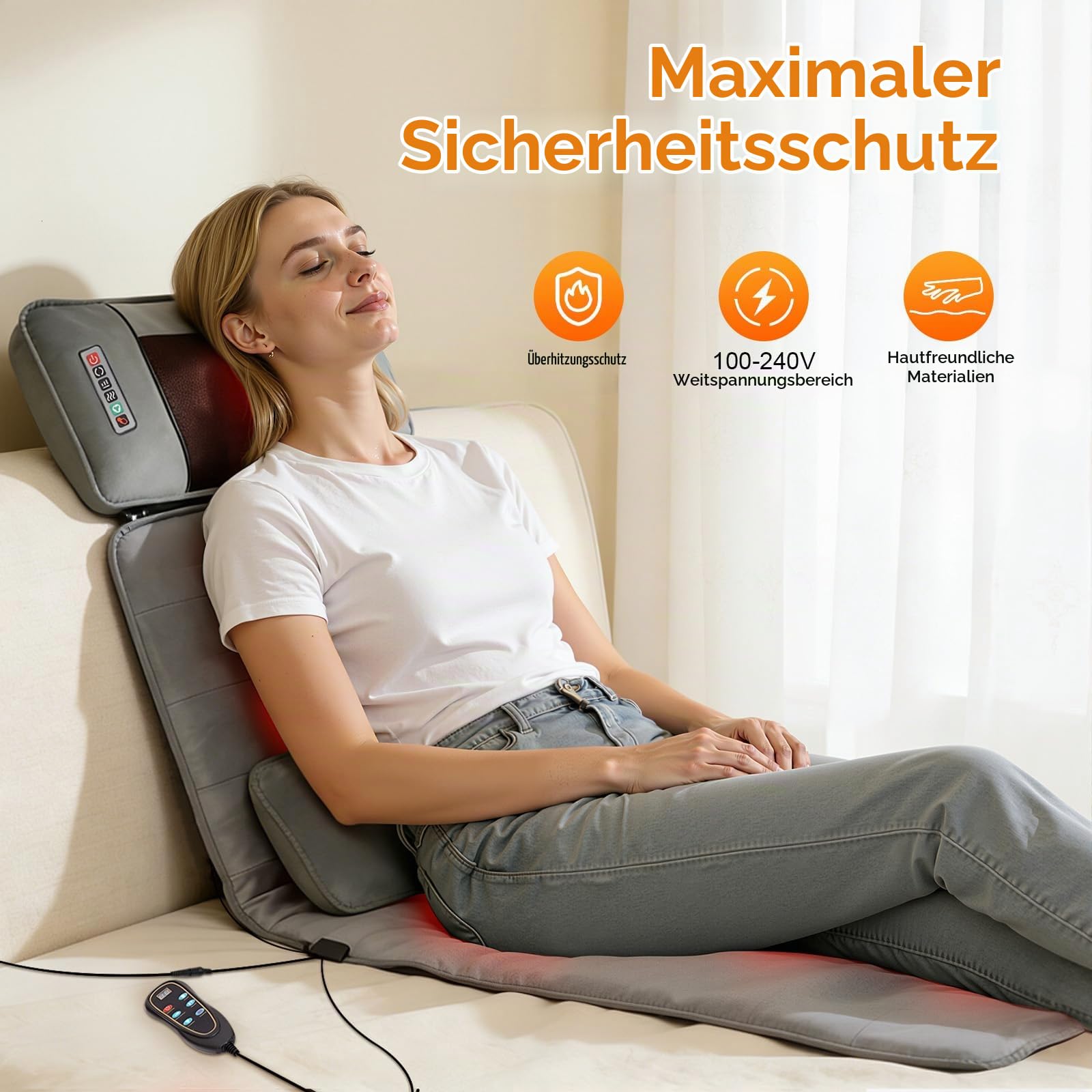 Massagematte Ganzkörper Massagekissen 9 Arten Massage-Modus Ganzkörpermassagematte mit Heizfunktion,Timing-Funktion,für Nacken, Rücken,Taille, Hüften