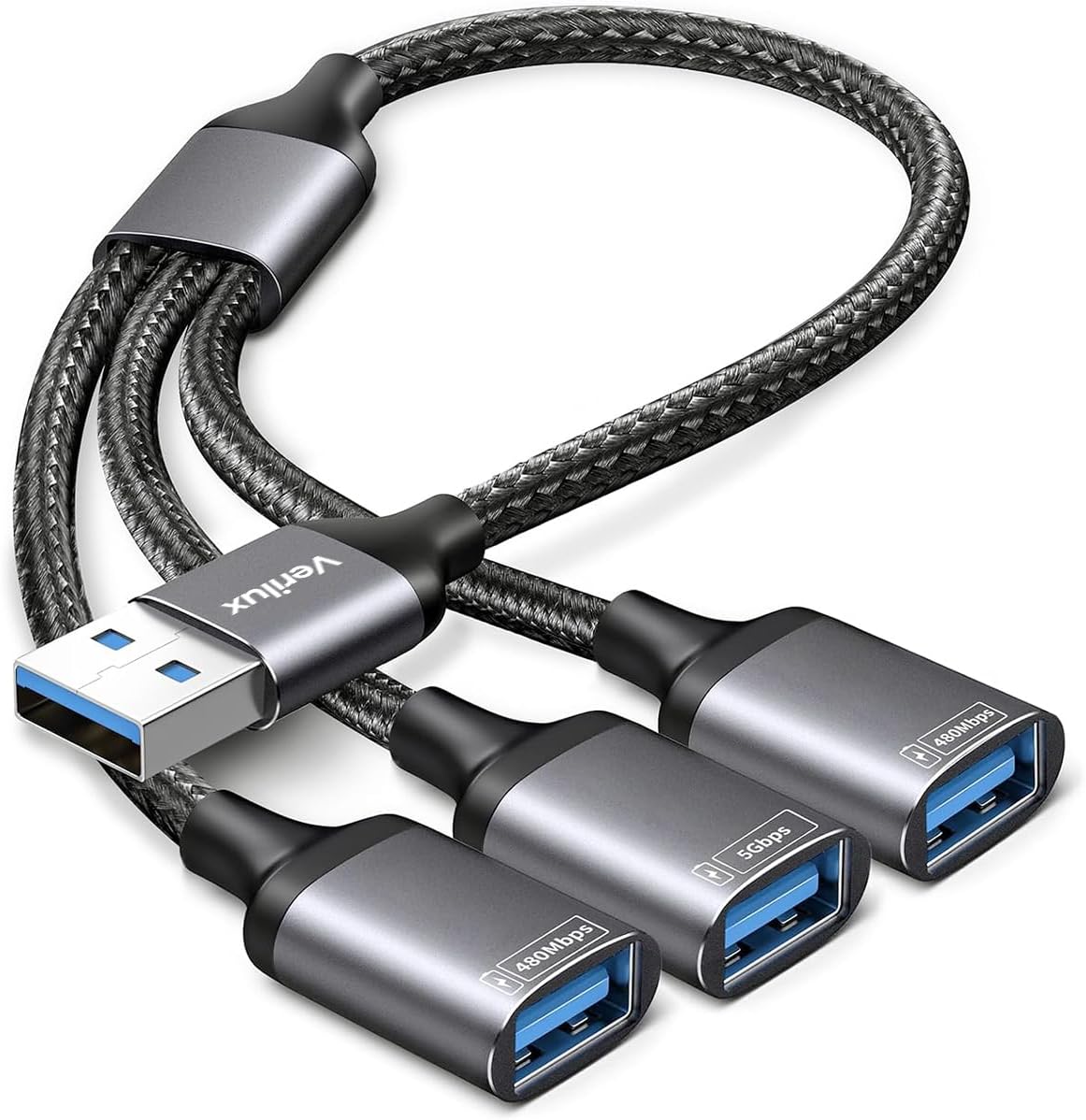 - Verilux® USB Splitter 1 in 3 Out, 3-in-1 A to A Cable with A Double Dual Port for Charging & 5Gbps Data Sync, Fast Speed USB 3.0 Splitter Adapter for Laptop, PC, Smart TV, Desktop, Mac, PS