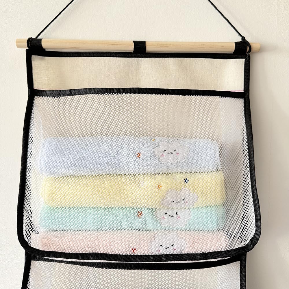 MOMIGO 3 Pack Over the Door/Wall Organizer, 4/3/2-Pockes Hanging Organizer with Pockets Mesh Bag,Baby Accessory Holder Idea, Toy Plush (Black)