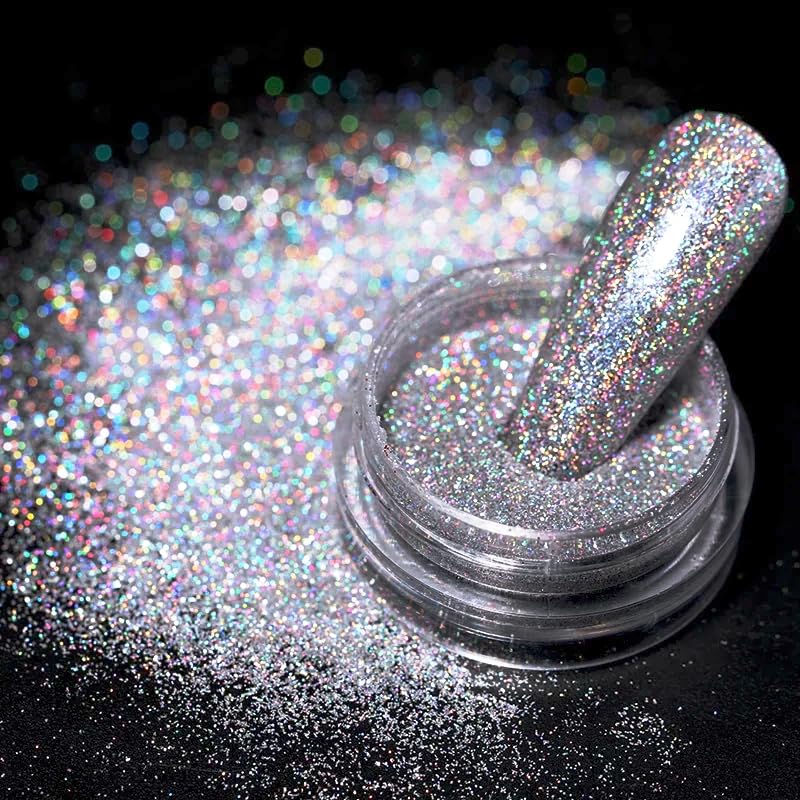 MAHIR GLITTER Supreme Quality Silver Holographic Shimmer Glitter for Eye Shadow Makeup and Nail Art 004 Size (10 GM JAR)-image-32