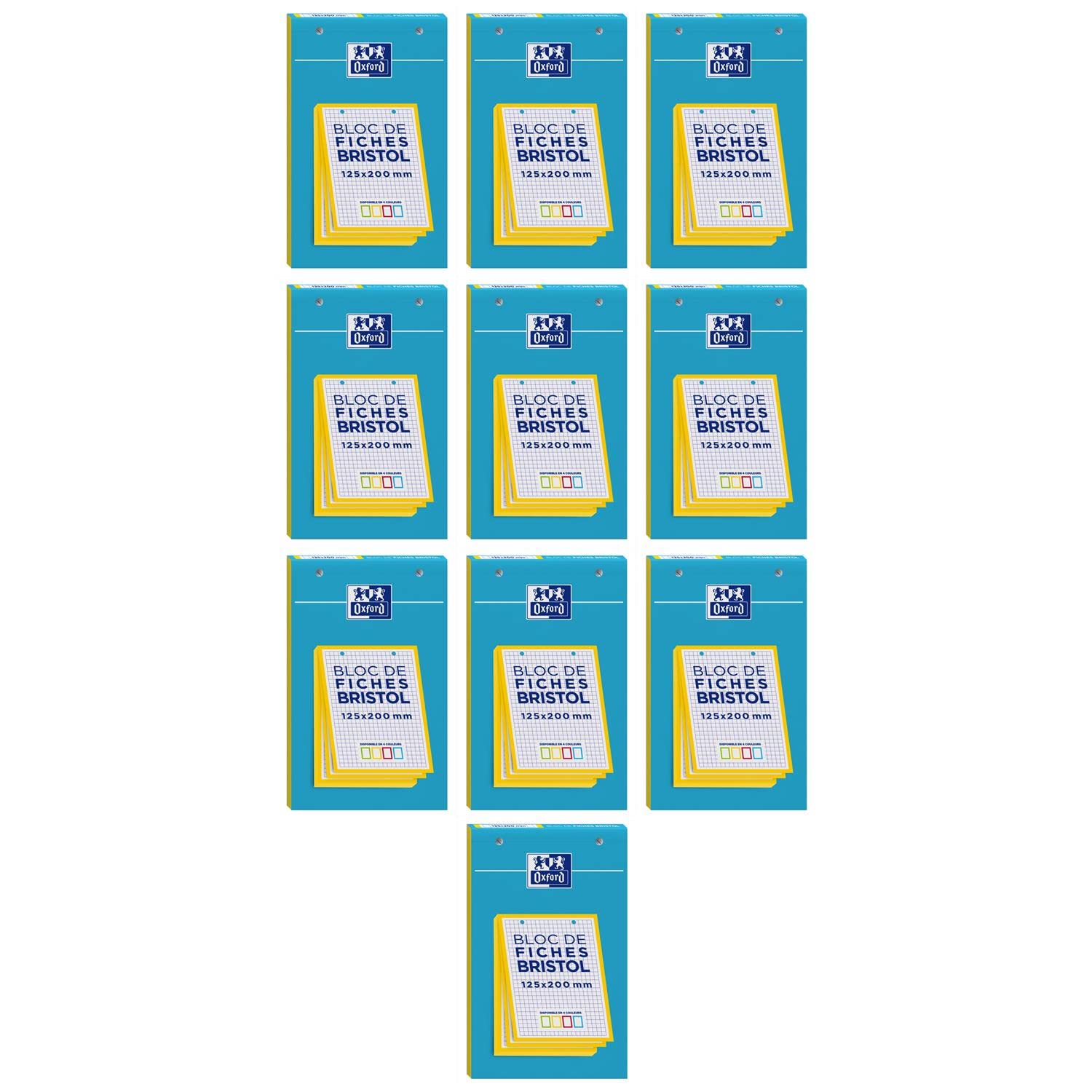 OXFORD Lot de 10 Blocs de 30 fiches bristol 125X200 perforées Q5/5 jaune
