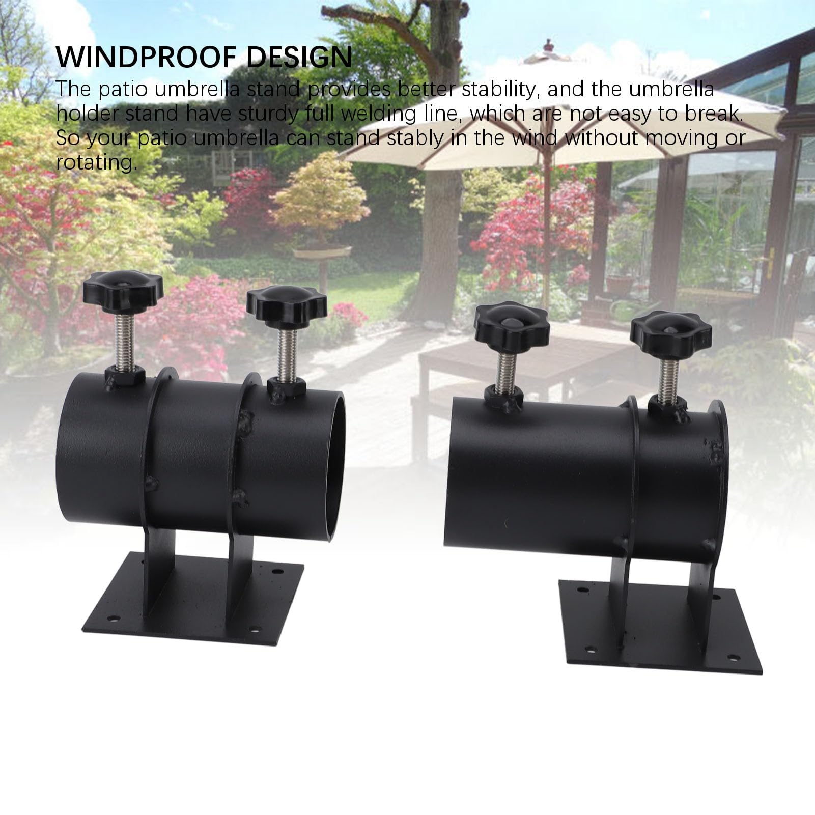 Portaombrellone da Giardino Regolabile in Metallo, Robusto Supporto Antivento per Ringhiere del Ponte, Staffa di Montaggio per Ombrellone da Esterno Impermeabile, 4 Viti, 2 Viti a Pomello