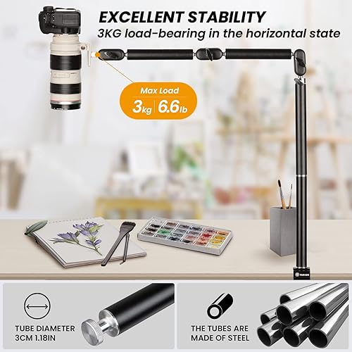 Miniatura 3 de TARION Paquete de soporte adaptador de teléfono para trípode y soporte articulado resistente para cámara