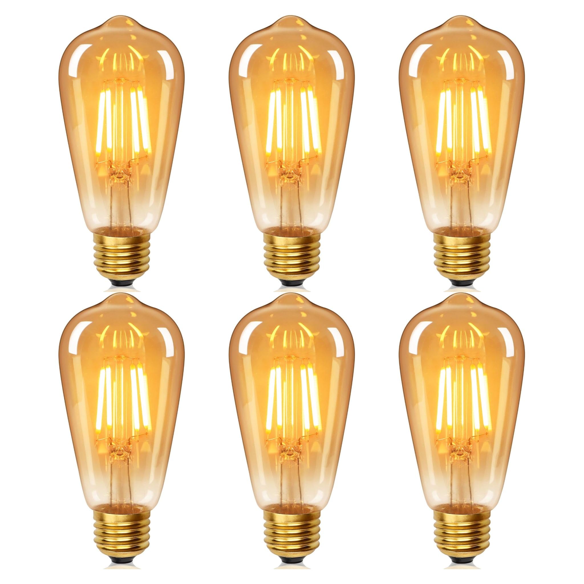 DC VOLTAGE Pack 6 | LED E27 Edison Light Bulb ST64 4W (40W Equivalent) Dimmable Warm White 2700K Amber Glass 450Lumen Teardrop Shape Screw Base Vintage Energy Saving Decorative Light Bulb