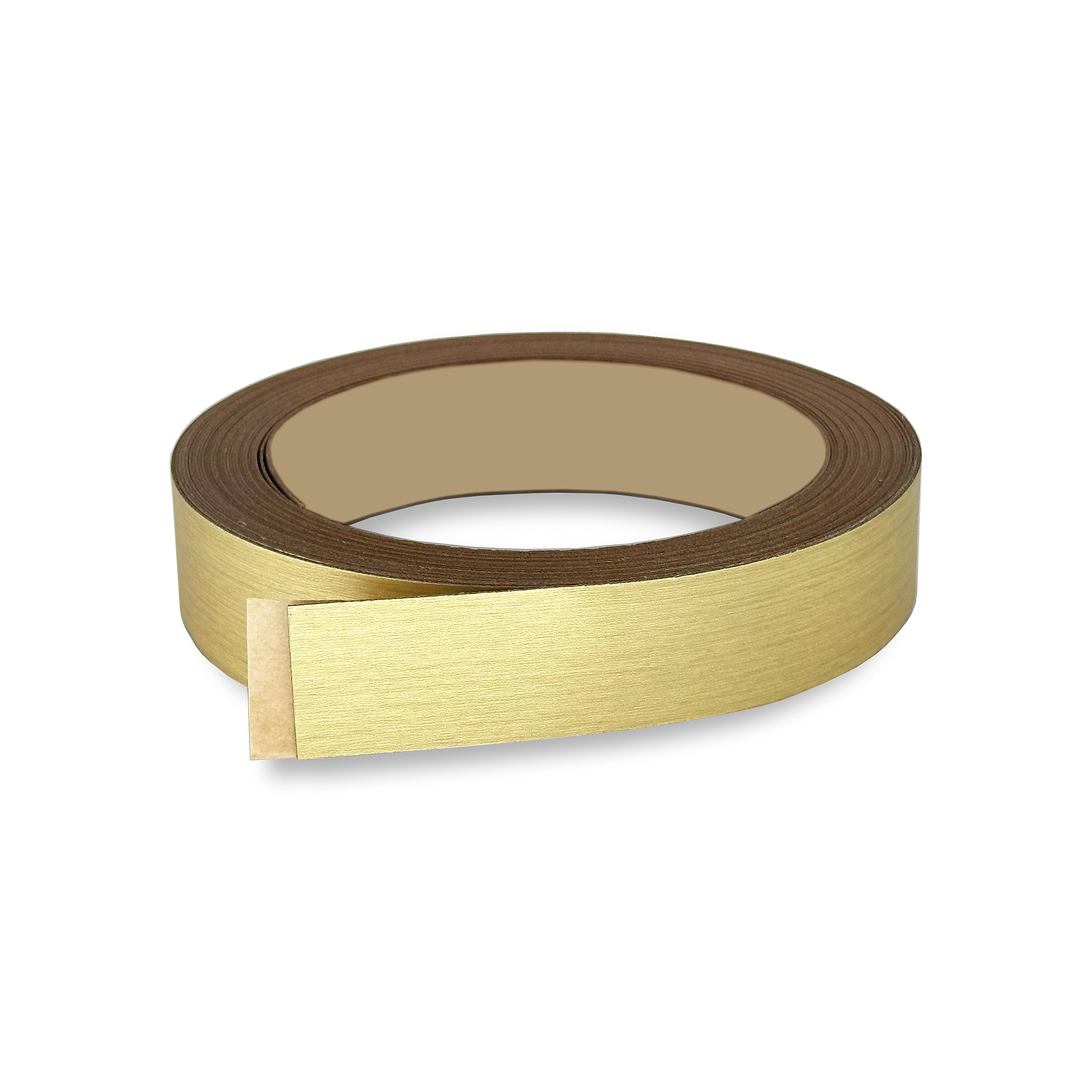 Brushed Gold PVC 3/4 inch x 25 ft Edge Banding Peel Stick Tape Adhesive Metal Edging Veneer Aluminum Trim Flexible Strip Molding MDF Wood Cabinet