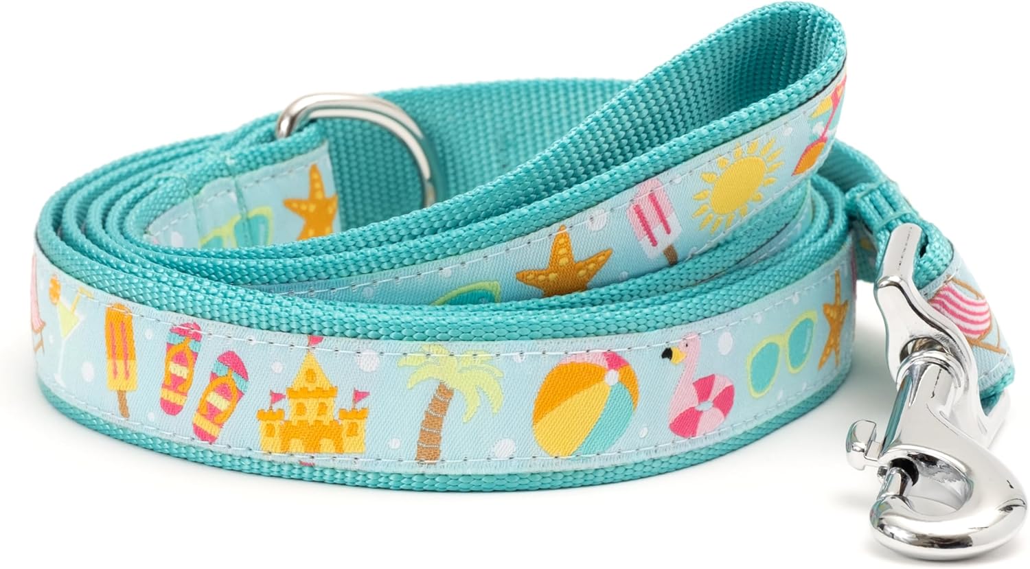 THE WORTHY DOG Stylish & Fashionable Life's a Beach Dog Leash, Nylon Webbing, 5 Ft Length, Mint/Yellow, Large