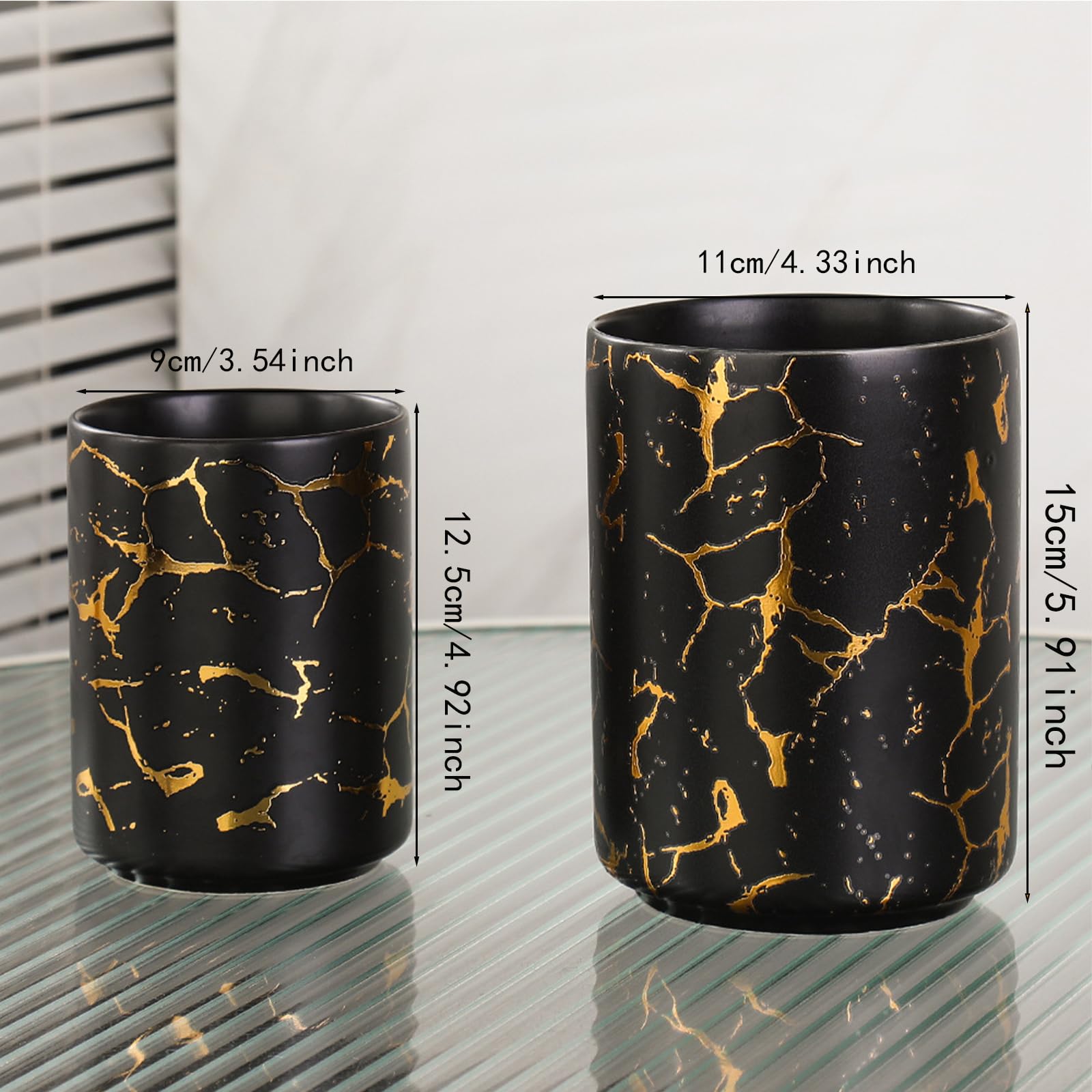 2 x Utensilienhalter aus schwarzem goldenem Marmor