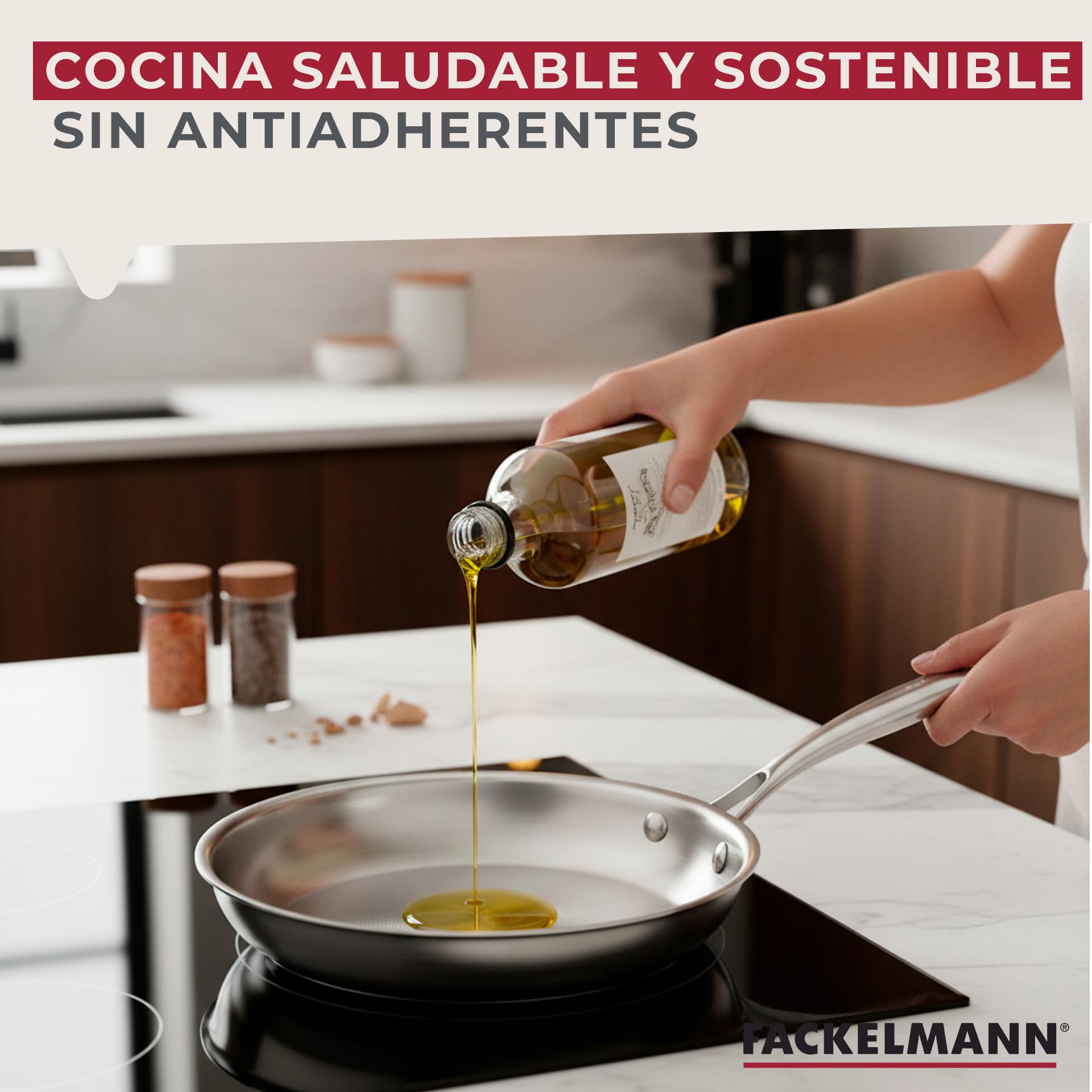 Fackelmann Vita3 Set de Sartenes, incluye Sartén 26 cm y Sartén 28 cm, Acero Inoxidable Triply sin Antiadherente, Libre de PFA, Aptas para Inducción y todo tipo de Cocinas, Aptas para Lavavajillas