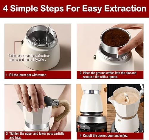 Miniatura 4 de 6 tazas de 10.1 fl oz 10 onzas de aluminio para estufa de café expreso, cafetera italiana, cafetera Moka Express Classic Cafe Maker para café