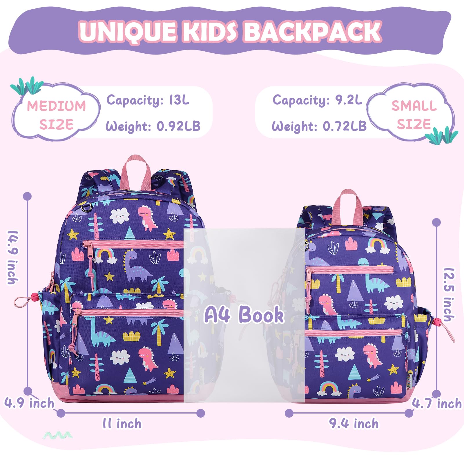 Chase Chic Zaino Bambina Bambino 2-9 Anni, 12.5"/14.9" Zainetto Bambini Ragazzi Ragazze Zaino Asilo Elementare per Scolastica