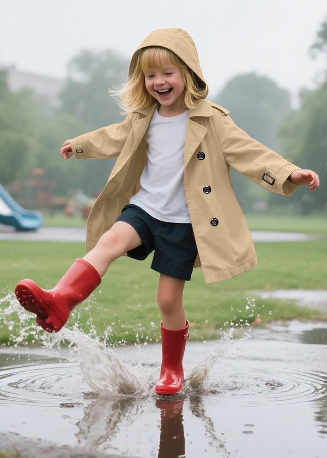 Betusline Girls & Women's Rain Jackets Waterproof Hooded Trench Coat,3 Years - Women 2XL - Image 2