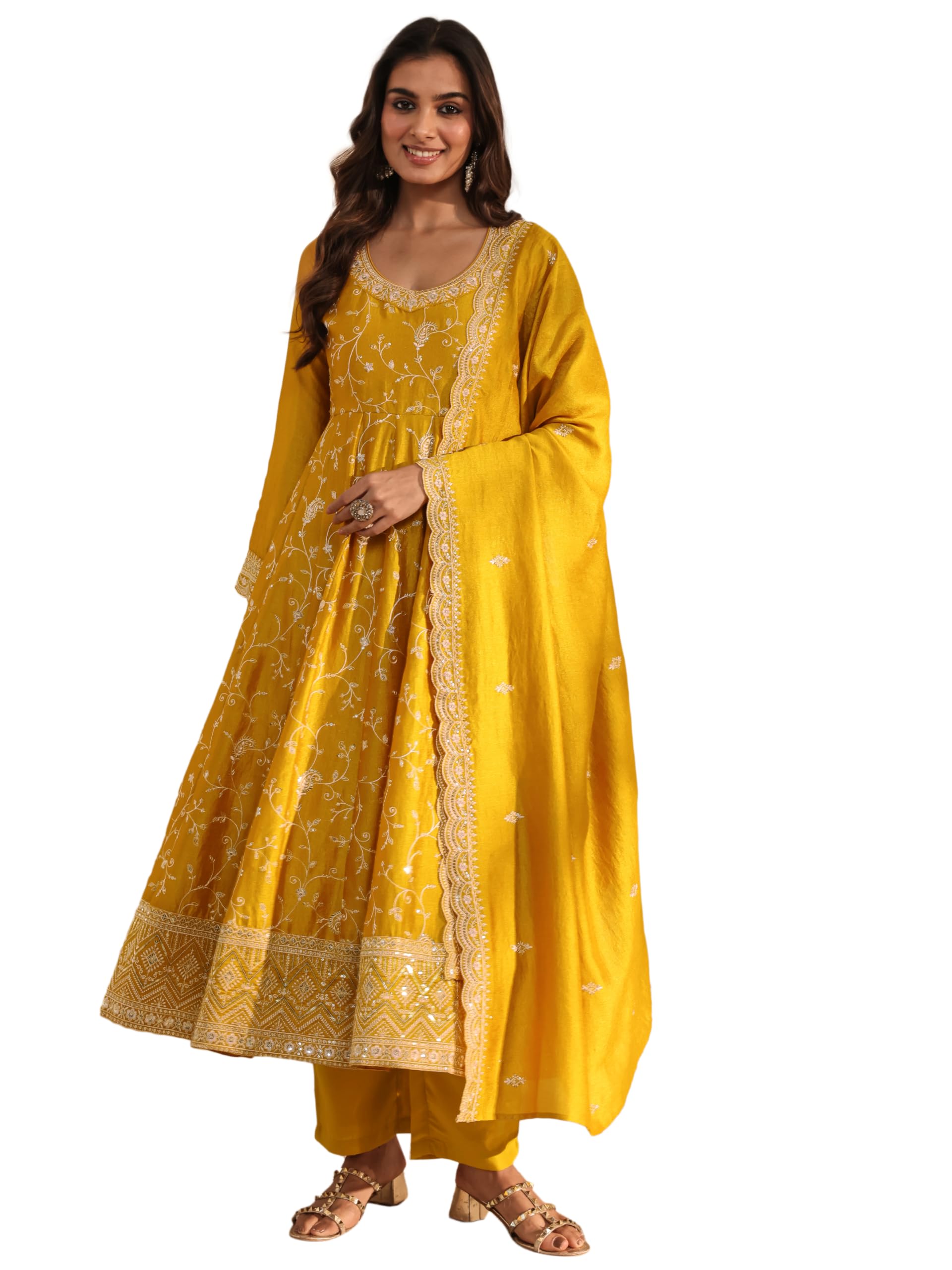 libas Embroidered Silk Blend Anarkali Kurta With Trouser and Dupatta-picture-17