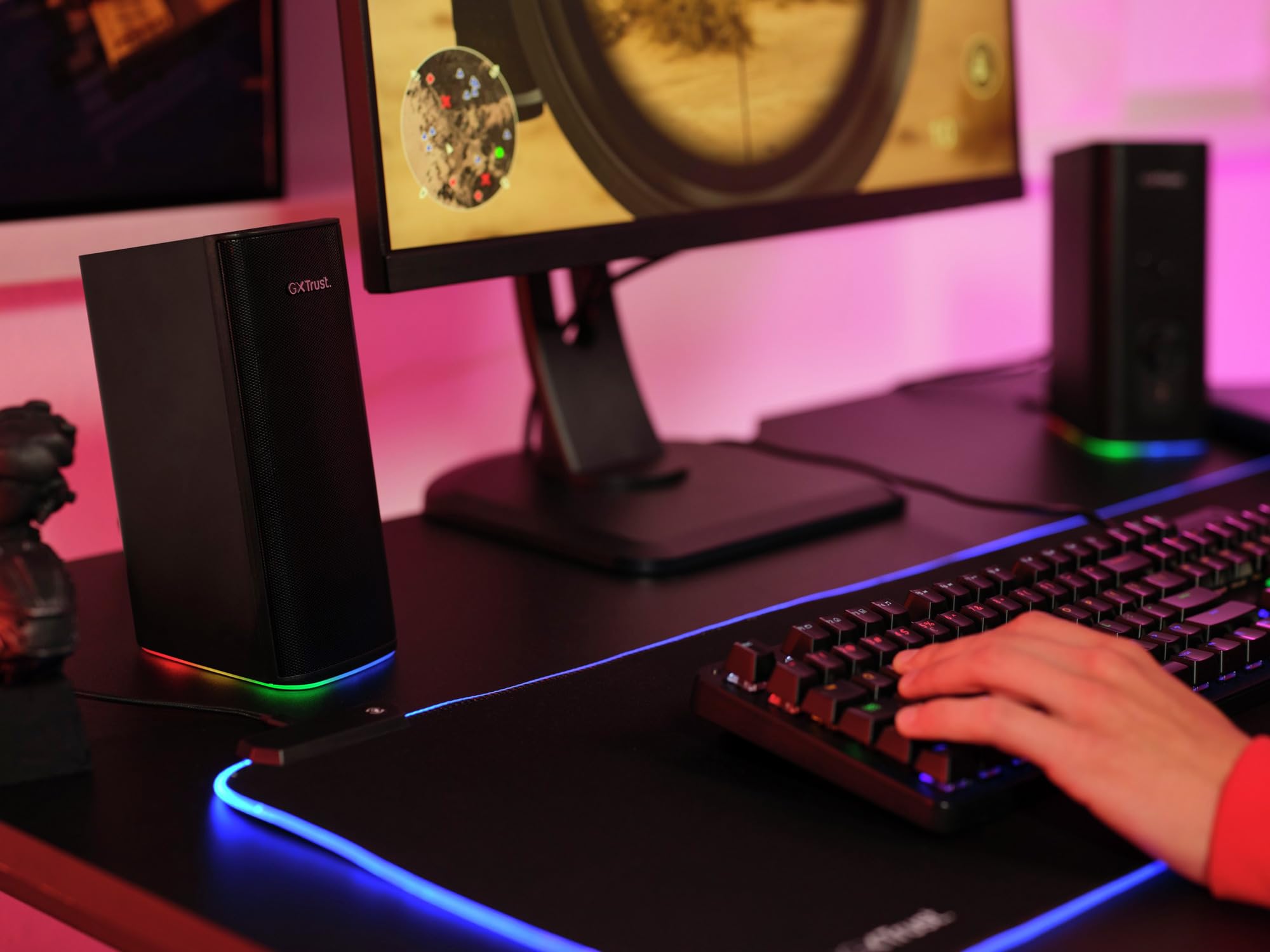Trust Gaming GXT 612 Cetic Cassa Bluetooth 2.0, Casse PC con Illuminazione LED RGB, 18W (10W RMS), 76% Plastica Riciclata, Alimentazione USB, Altoparlante Bluetooth per Computer, Portatile - Nero
