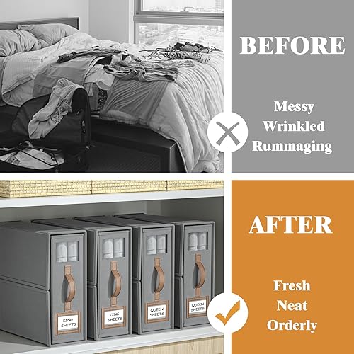 Miniatura 2 de Paquete de 3 organizadores y almacenamiento de sábanas plegables (tamaño King y Queen), organizadores de armario de tela de lino con ventana, caja