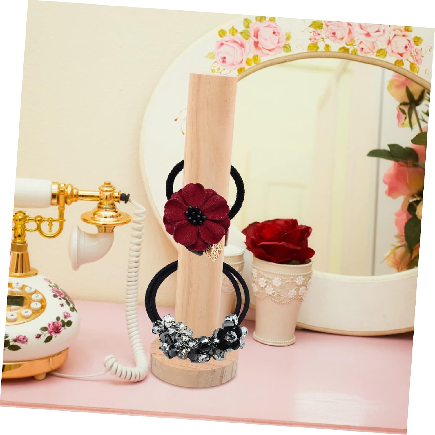 Hair Accessories Organizer Elegant Hair Tie Storage Rack for Boys and Girls and Adults for Dresser and Vanity Use Natural Finish