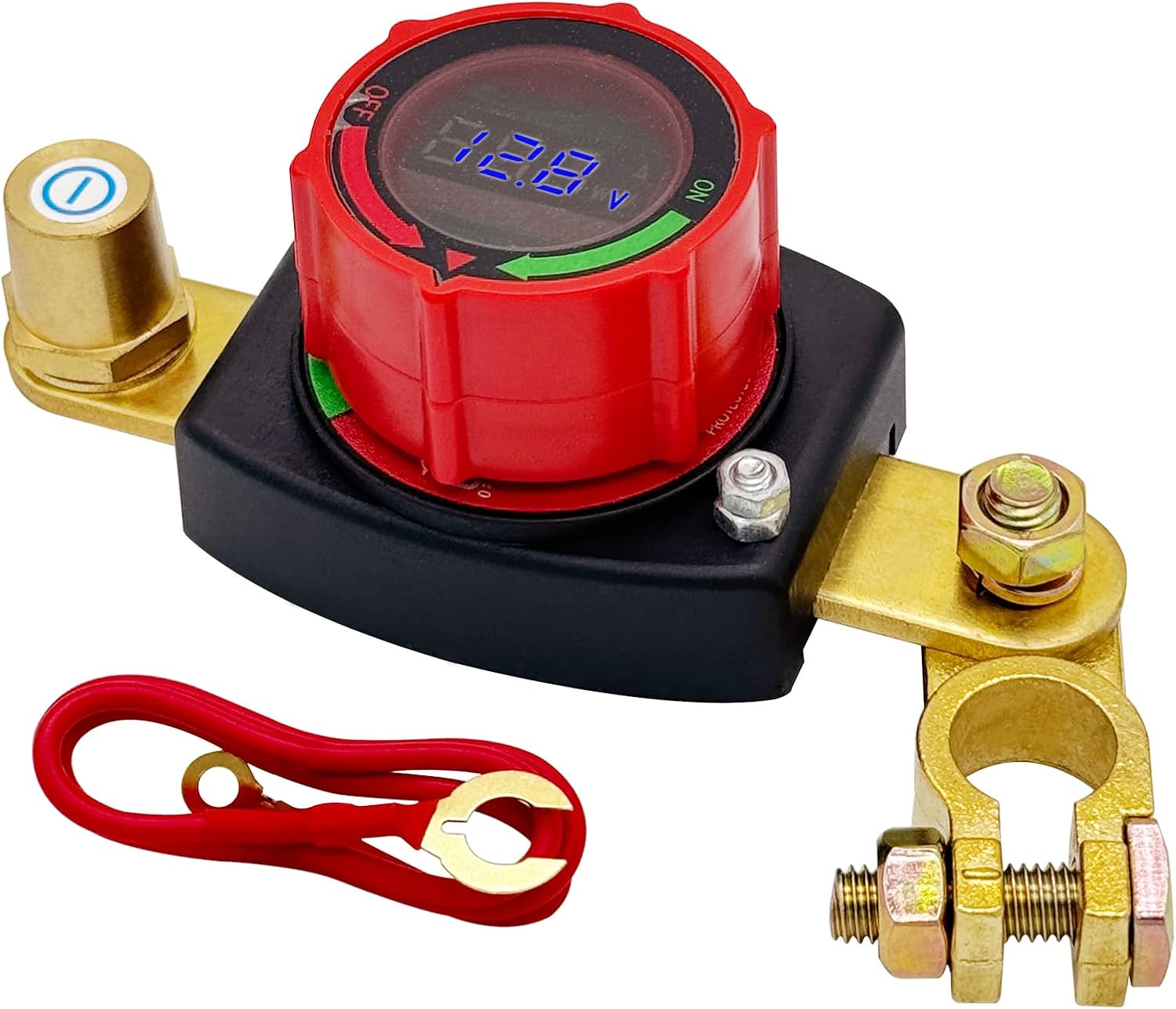 Ampper Battery Disconnect Switch with Voltmeter, 12-48V Battery Cut Off ON/Off Shut Off Switch W/Positive Terminal for Car, RV and More (Top Post Positive)