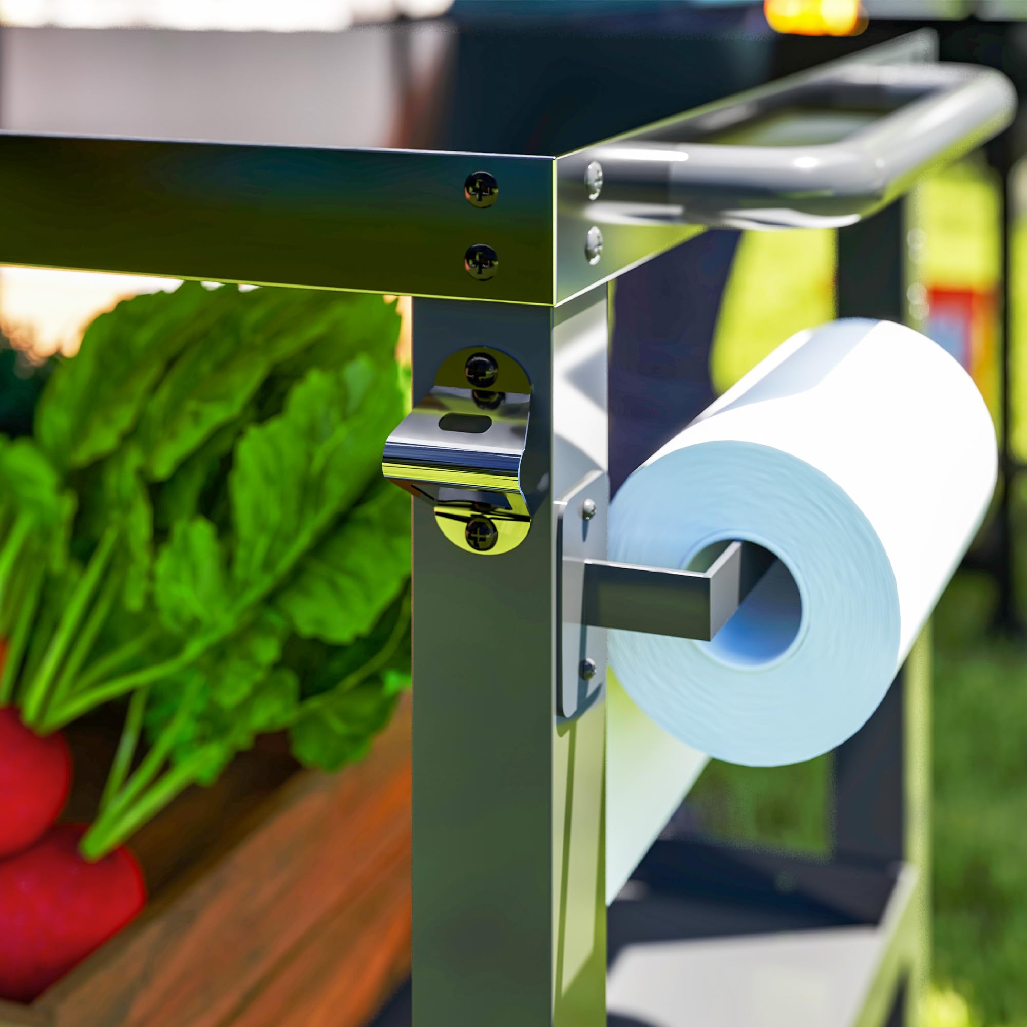 Outsunny Carrito de Parrilla de 3 Niveles Carrito de Barbacoa Carro de Servicio con Ruedas Estantes Encimera de Acero Inoxidable Lateral Plegable y Asa Mesa de Horno de Pizza para Jardín Patio Negro