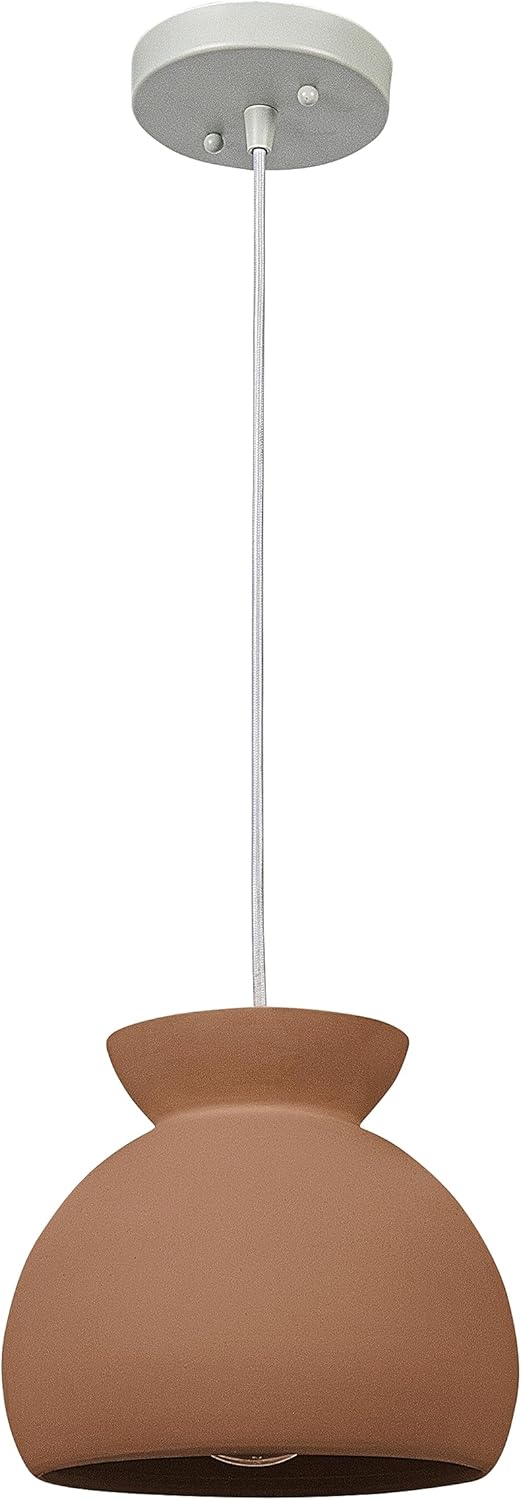 Sienna - Boho Ceramic Ceiling Light with White Fabric Cord, Matte Terracotta