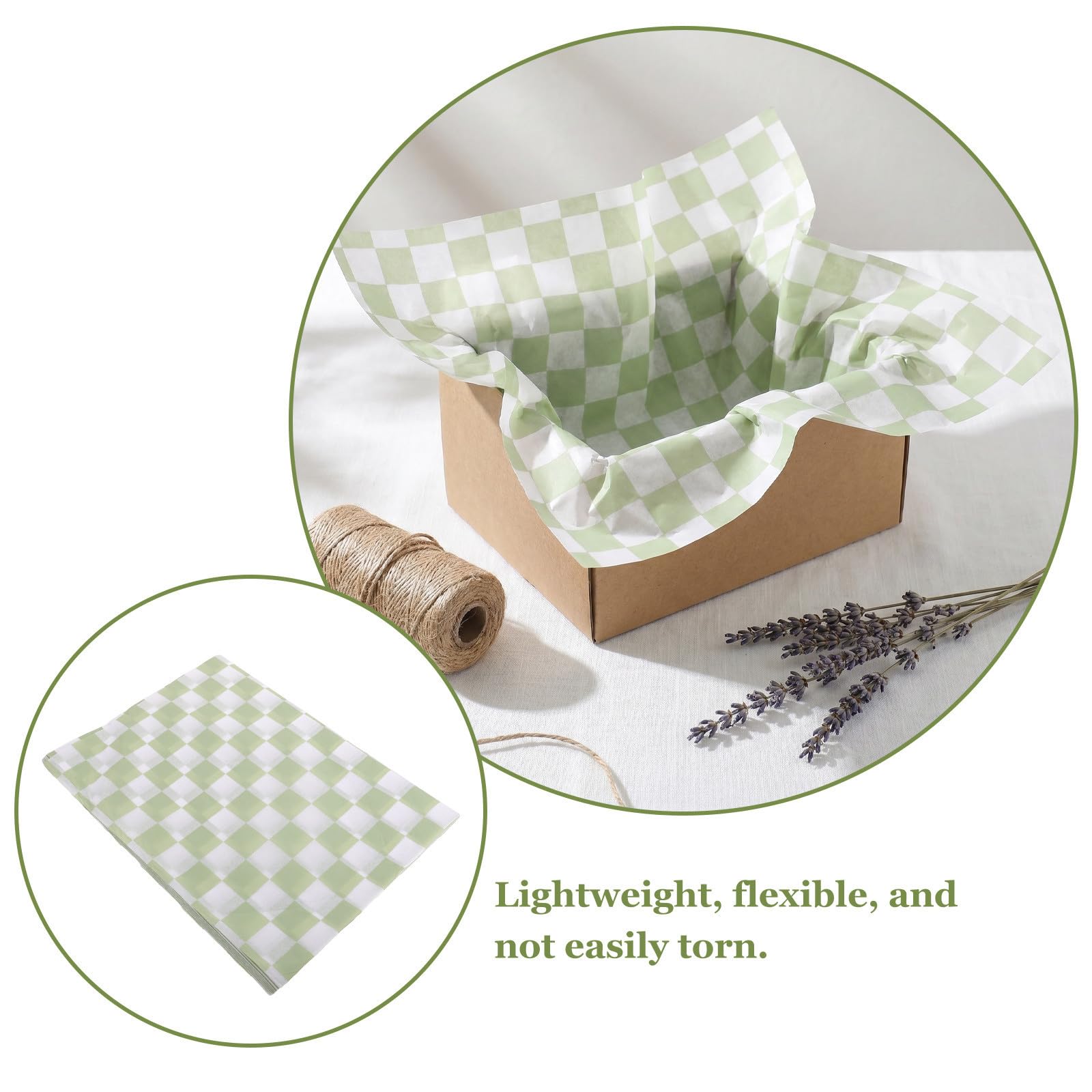 SWOOMEY 100 Stück Sagegrünes Kariertes Seidenpapier Leichtes Geschenkpapier mit Mattierter Oberfläche Robustes Bastelpapier für Geschenktüten Blumensträuße und Hochzeitsdekoration