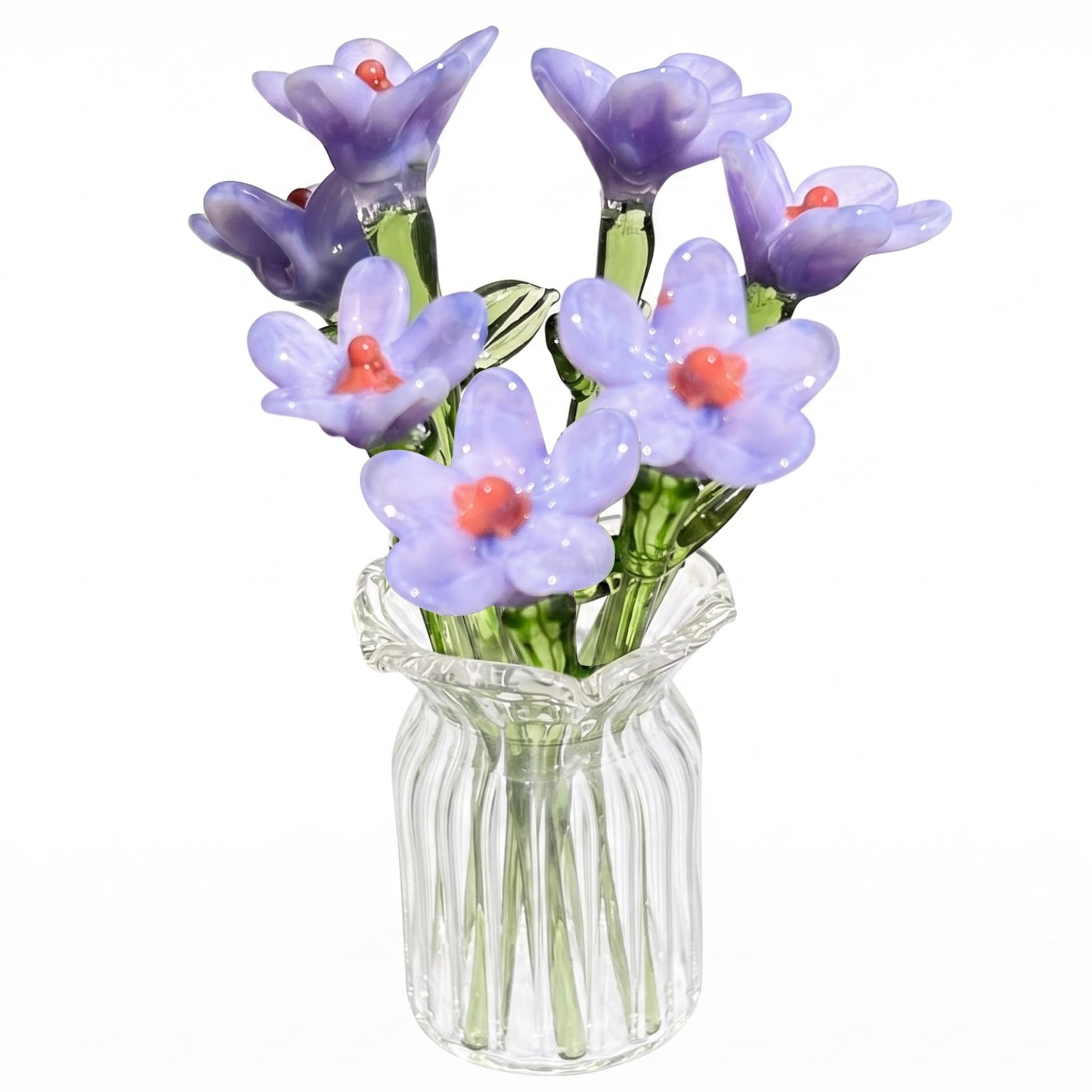 Xoeryoy Mini Glass Flowers, 1 Set Mini Glass Flowers in Vase, Handcrafted Wildflower Bouquet Centerpieces for Desk