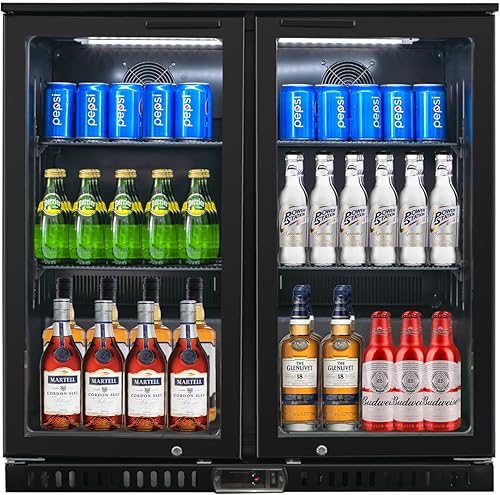 Enfriador de barra trasera con 2 puertas de vidrio, refrigerador comercial de bar de 7.4 pies cúbicos, refrigerador de bebidas debajo del mostrador