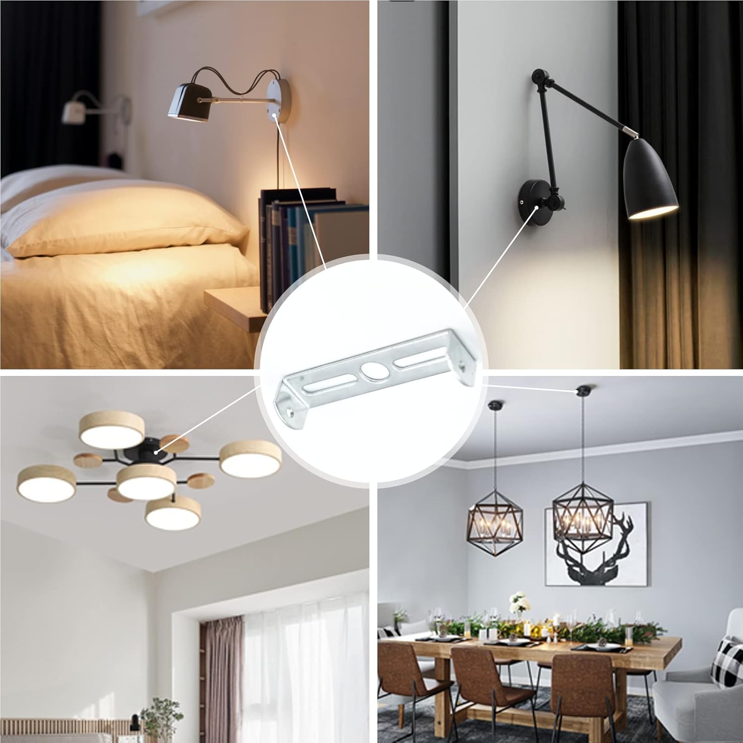 4.1-4.5 Inch Light Fixture Mounting Bracket Square Kit Ceiling Light Plate Wall Mounting Bracket Crossbar for Chandelier Outdoor Lighting Pack of 4