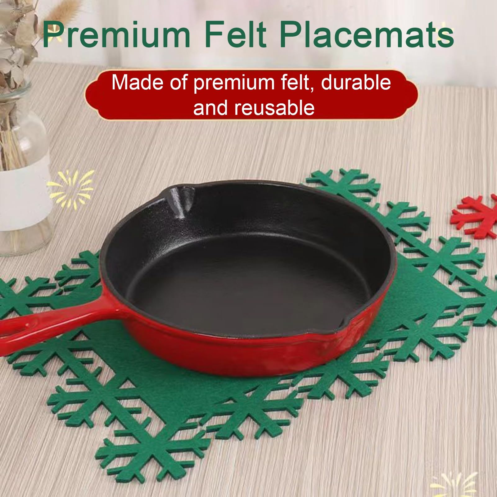 Riisoyu Set di 12 Sottobicchieri Fiocco Di Neve Di Pecora, Staccabile Sottobicchieri con Fiocchi di Neve Feltro Sottobicchieri Decorativi per la