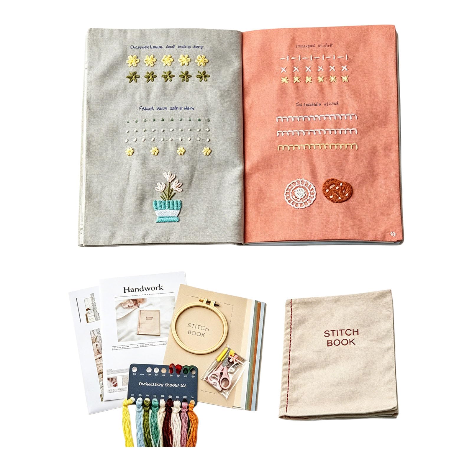APGLSXY Embroidery Stitching Guide Book with Embroidery Frame Sewing Tool Built in Multi Stitching Techniques for Adult Thread Book