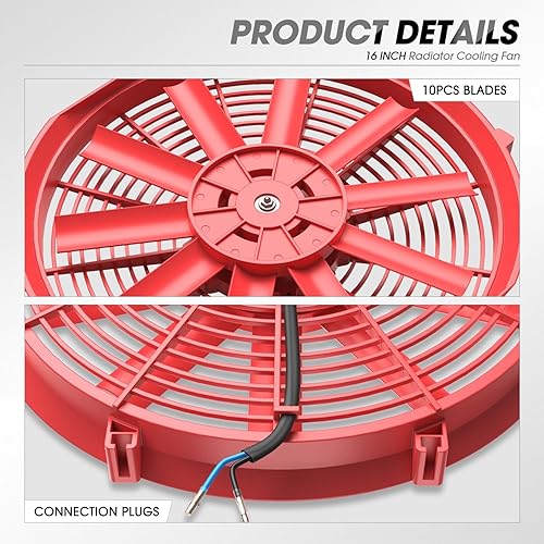 Vista 136 de DNA Motoring Ventilador de radiador delgado de enfriamiento eléctrico de alto rendimiento de 7 pulgadas con kit de montaje, azul, RAF-7-BL+FMK