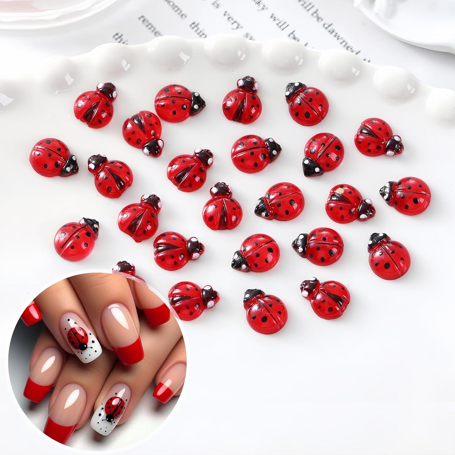 100Pcs Ladybug Nail Charms Cute Insect Nail Art Charms 3D Resin Nails Rhinestones Small Ladybugs with Open and Closed Wings Nails Gems Summer Nail Jewelry for Women Manicure Decoration DIY Craft