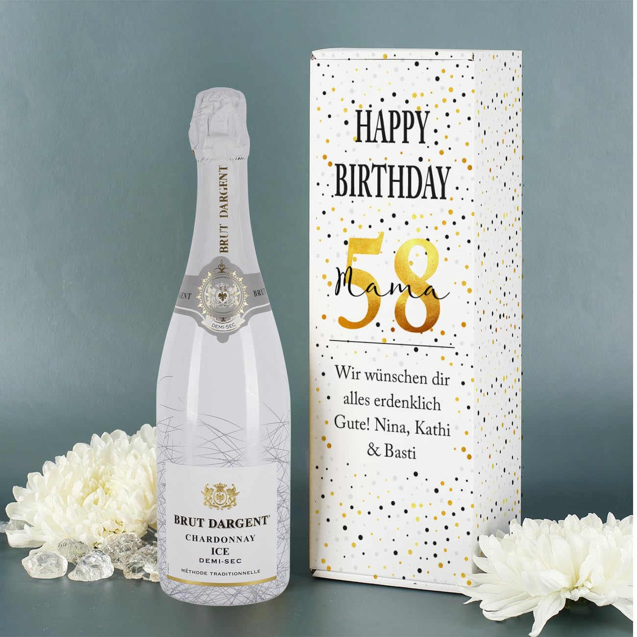 Herz & Heim® Brut Dargent Chardonay Demi Sec 0,75l / Edles Geburtstagsgeschenk