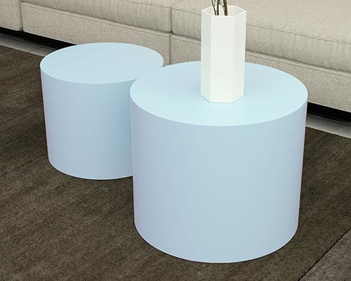 LKTART Mesa auxiliar moderna de MDF, mesa auxiliar, mesa auxiliar redonda, sala de estar, oficina, dormitorio, juego de 2 unidades, color azul