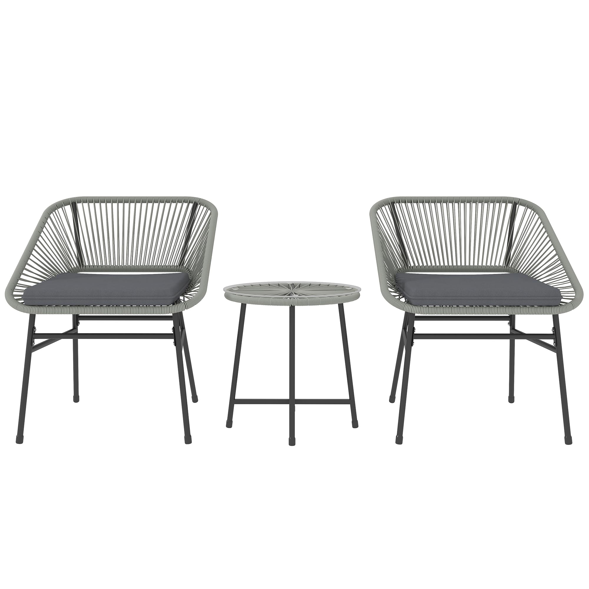 Outsunny Rattan Bistro Set, Small Balcony Furniture With Cushion, Light Grey