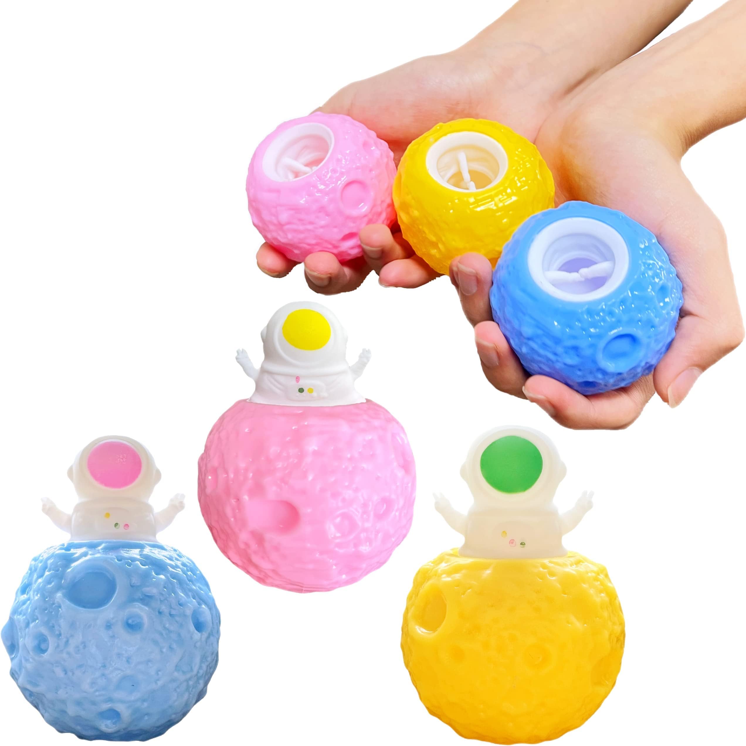 MAKINGTEC Squeeze Pop it Balls, 3 Pcs Astronaut Stress Balls Planet Squishy Sensory Pop-up Toy Planet Fidgets Planet Space Party Favors, Office Desk Anti-Anxiety Stretchy Toys for Kids and Adults