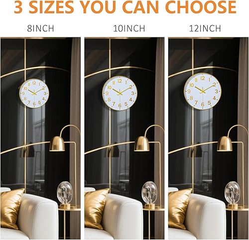 Miniatura 8 de Reloj de pared moderno, reloj de pared digital de 10 pulgadas, funciona con pilas, reloj analógico silencioso redondo sin tictac para dormitorio,