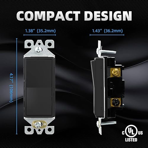 Vista 23 de Elegrp Interruptor de luz, 3 vías, 15 amperios, 120-277 voltios, reemplazo de pared de paleta basculante, corriente alterna, autopuesta a tierra