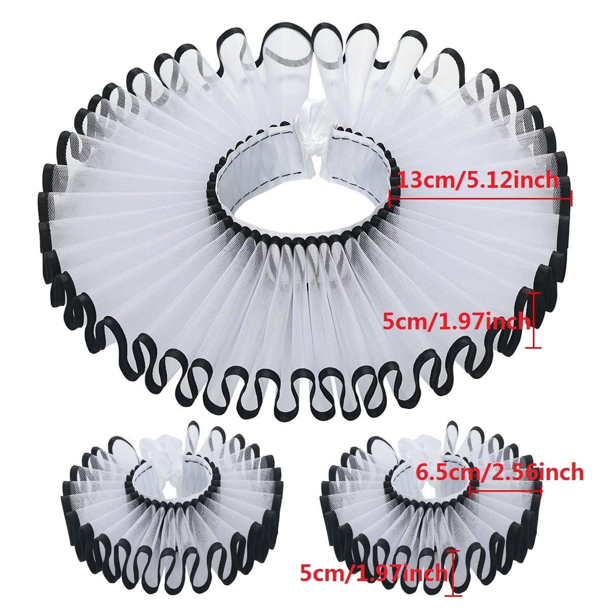 BPURB Renaissance Tudor Queen Elisabethan Dickens Halskrause Kragen Rüschenkragen und Handgelenk Rüschen Manschetten Set Clown Choker Halskragen Manschette