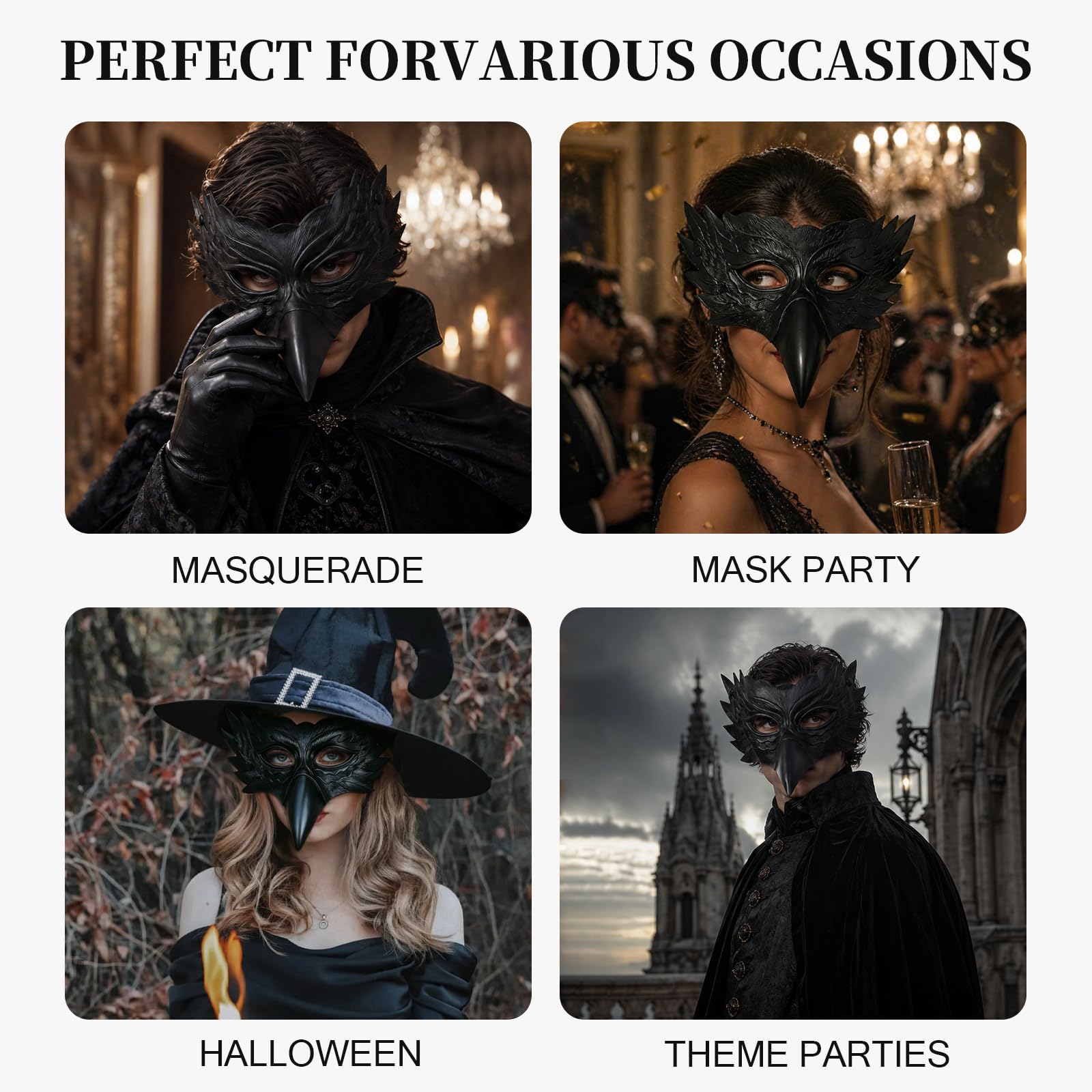 Maska orła, czarna maska w kształcie ptaka materiał PU | Maski weneckie, półtwarzowe maski na bal maskowy, Halloween, Cosplay i karnawał(czarny)
