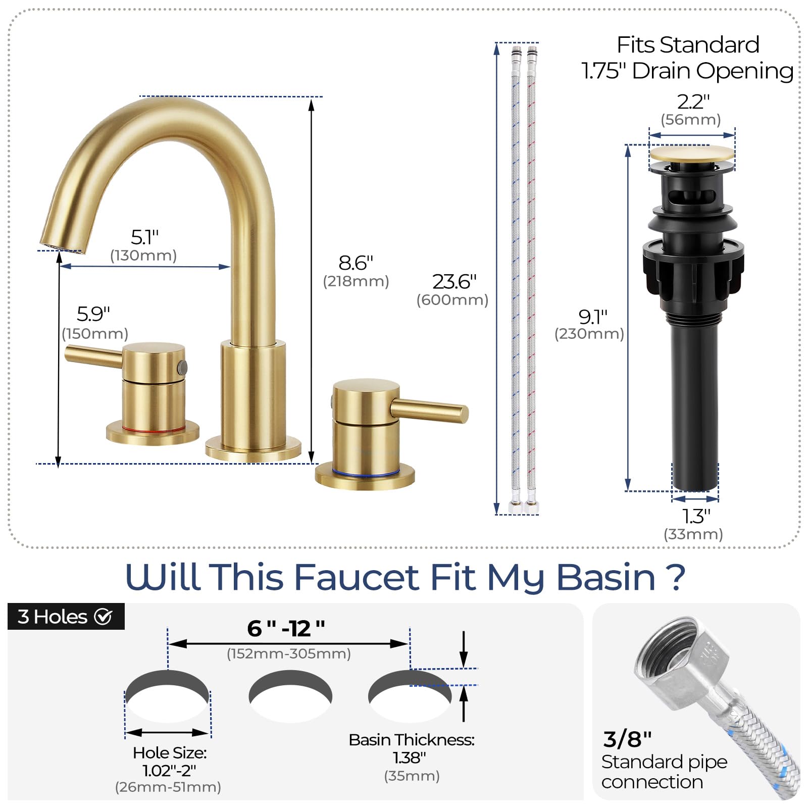 Brushed Gold 2-Handle Bathroom Faucet - FREE SHIPPING -6