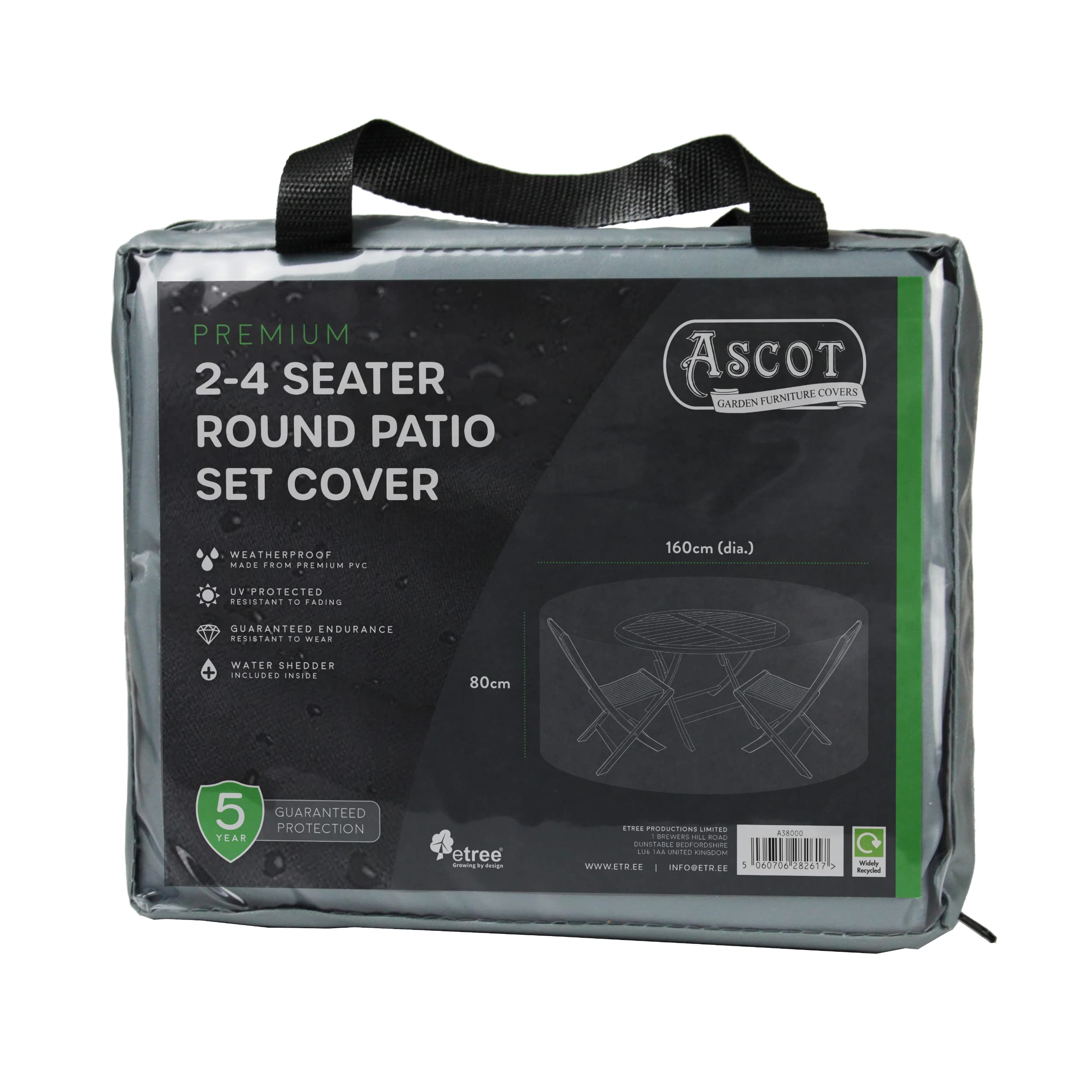 Ascot Premium Small (2-4 seater) Round Patio Set Cover - 160 (Dia.) X 80(H) cm Modern Grey