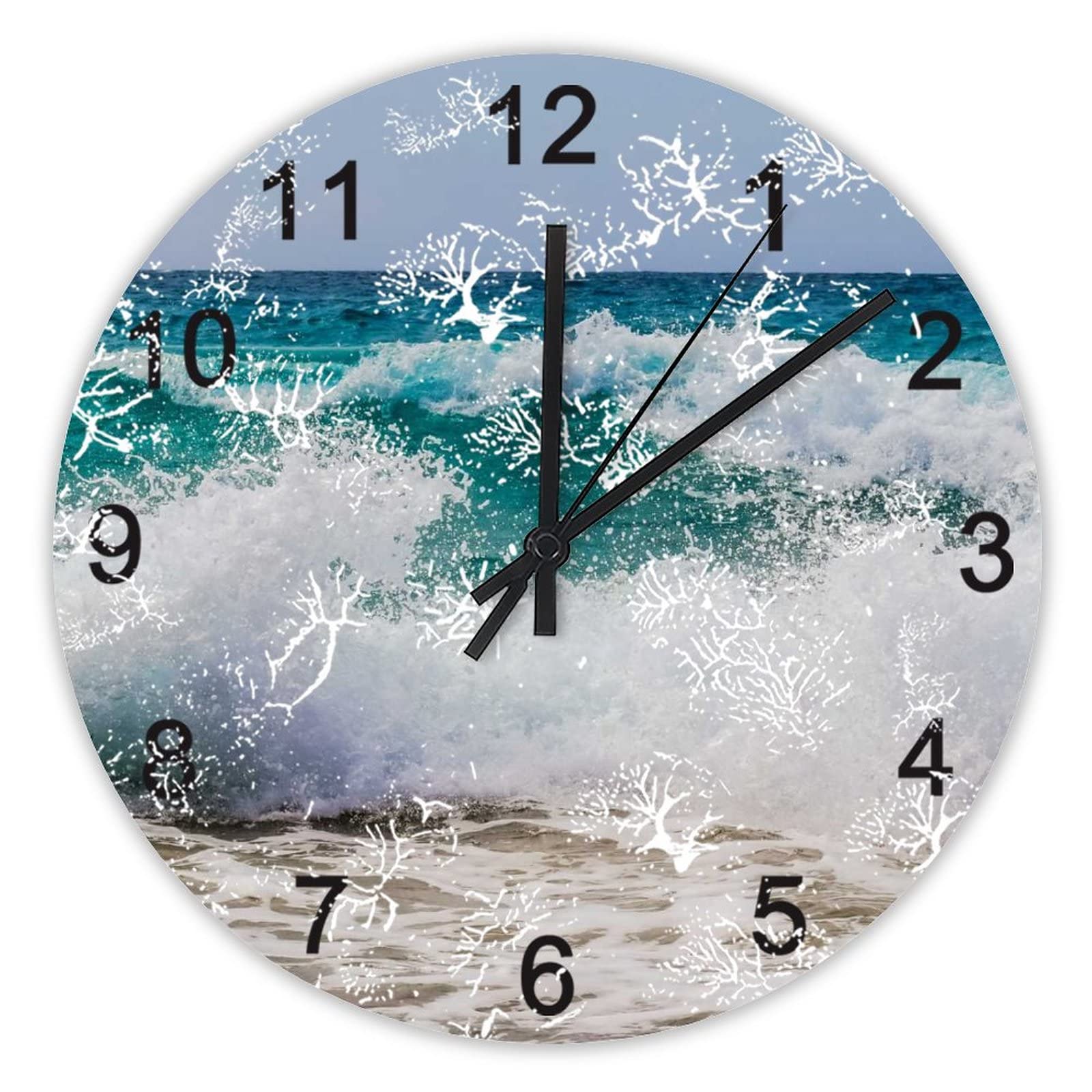 Horloge murale silencieuse ocean vert de 40,6 cm pour la cuisine et le bureau sans tic-tac