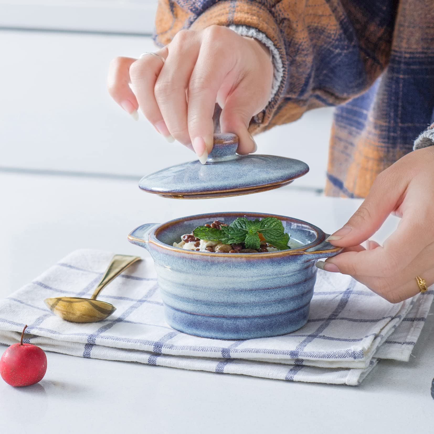 Mini Cocotte in Ceramica, UNICASA Casseruole Ciotoline Forno - 250 ml, Pirottini per Soufflé 250 ml, Ramekin Set da 4 pezzi, Lavastoviglie Fit