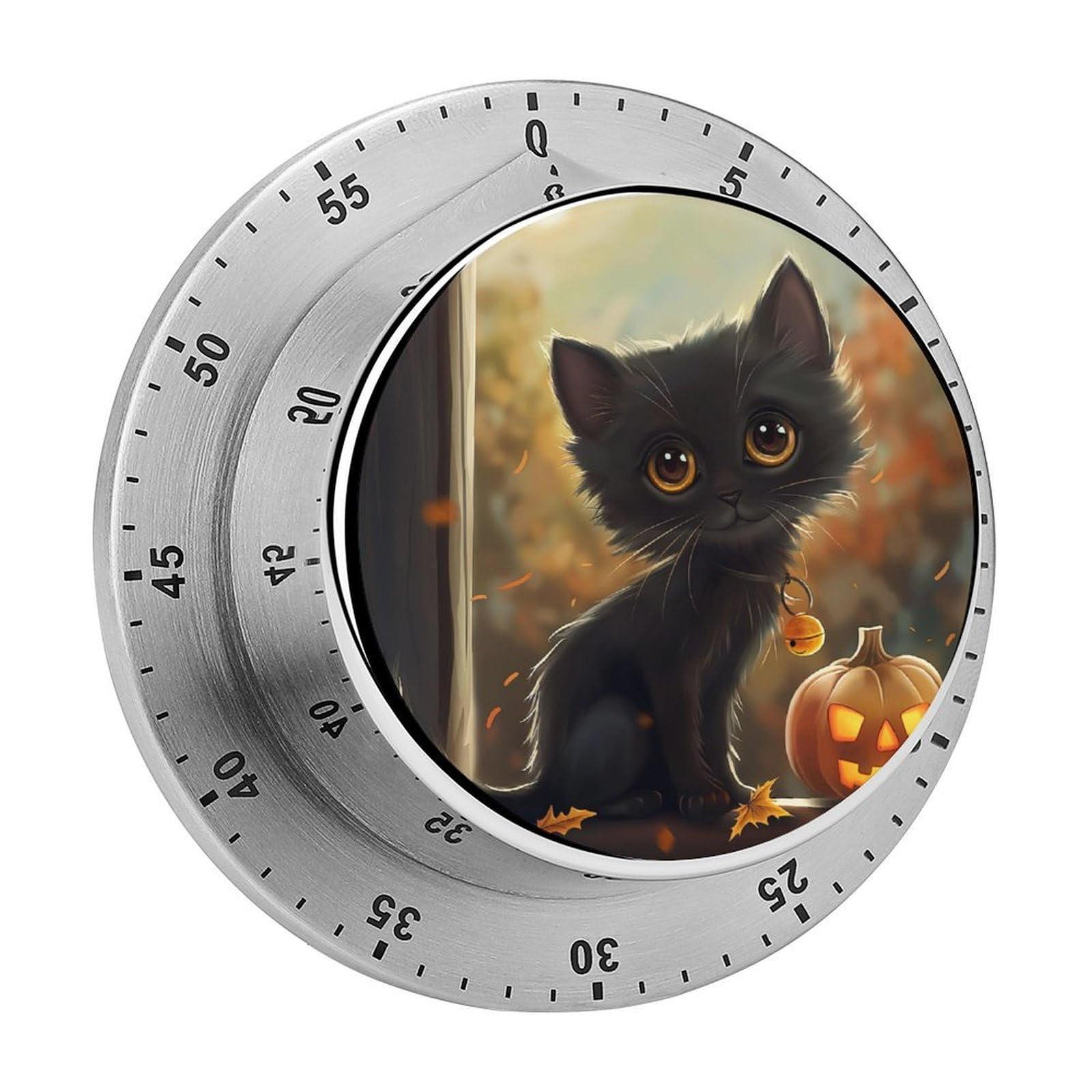 Pumpkin Black Cat Kitchen Timer Magnetic Countdown Countup Timer for Cooking Baking 8x8cm