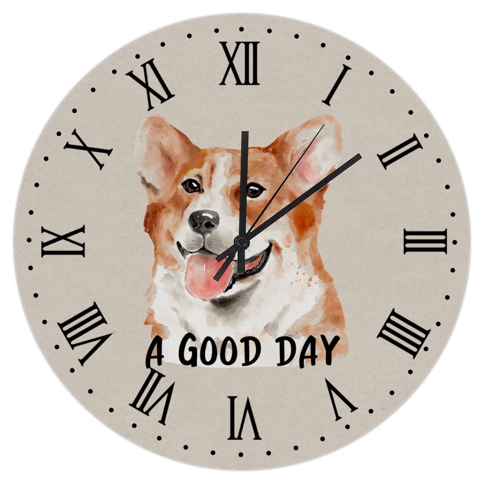 Horloge murale silencieuse Corgi vintage en bois, pendule à batterie de 30 cm
