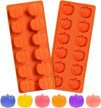 2 Pcs Pumpkin Silicone Molds, Halloween Pumpkin Chocolate Molds, Fall Pumpkin Candy Mold for DIY Cake, Chocolate, Candy, Jelly, Wax Melt, Ice Cubes 12 Cavity