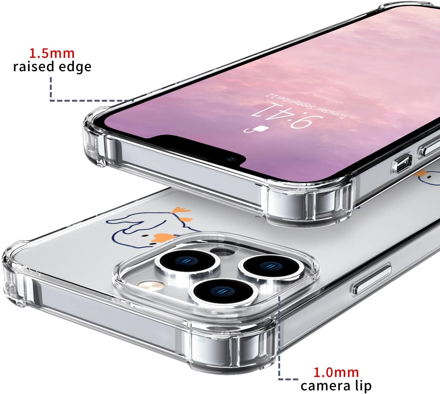 Lovely Duck Phone Case for iPhone 15 PRO Cute Duck Case Cover Clear Phone Case w/Four Corner Reinforced Shockproof Girly Women Phone Cover Transparent with Cute Design - Image 2